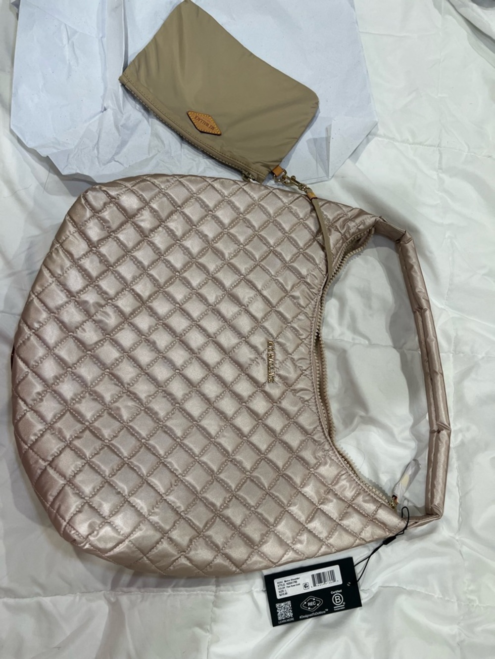 MZ Wallace Quilted Hobo Bag in Rose Gold NWT